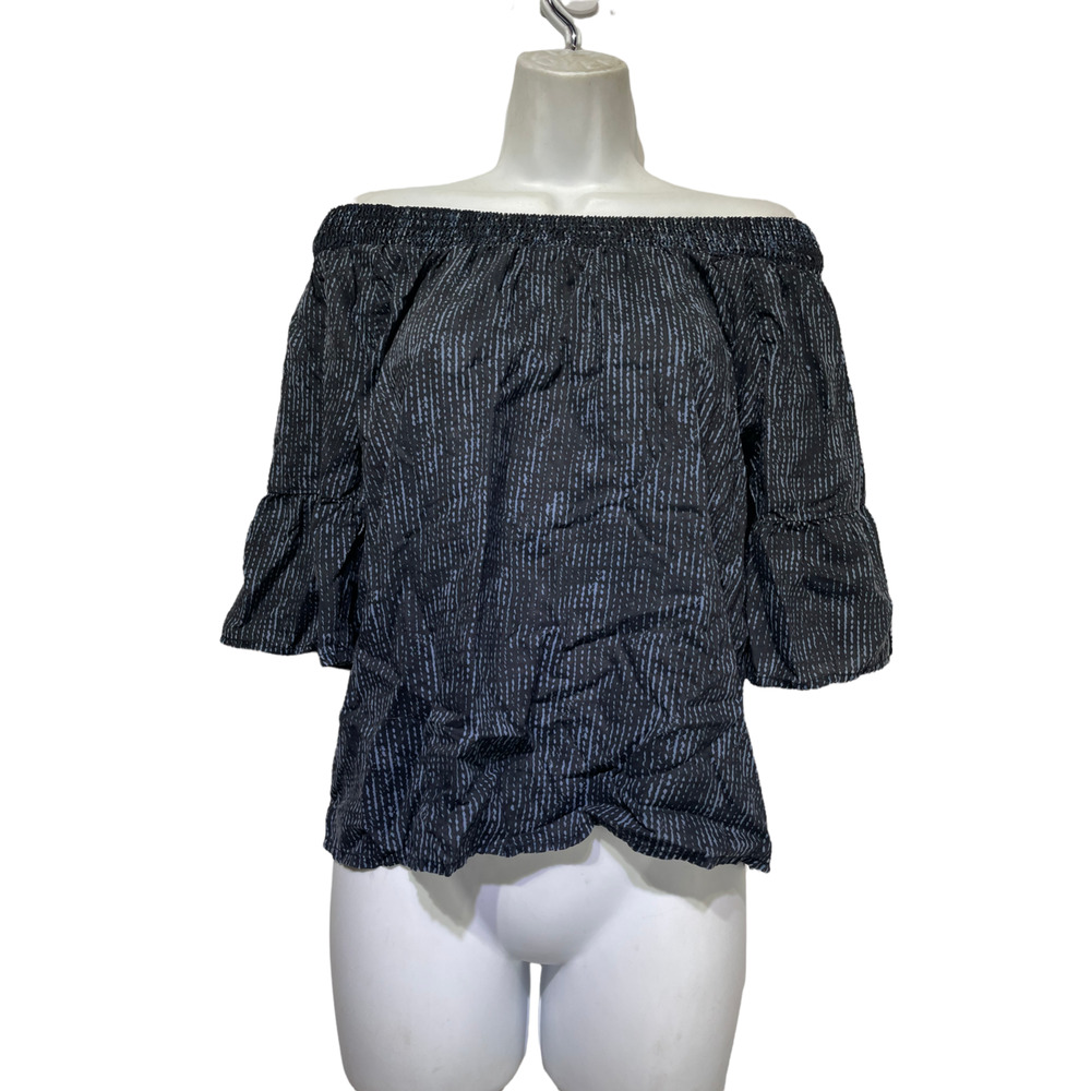 PrAna Chryssa Black blue off the shoulder Blouse Top Size S